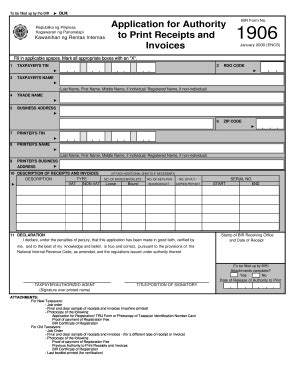 bir form 1906 (jan 2000 encs)|DLN: Application for Authority Kawanihan ng Rentas Internas to .
